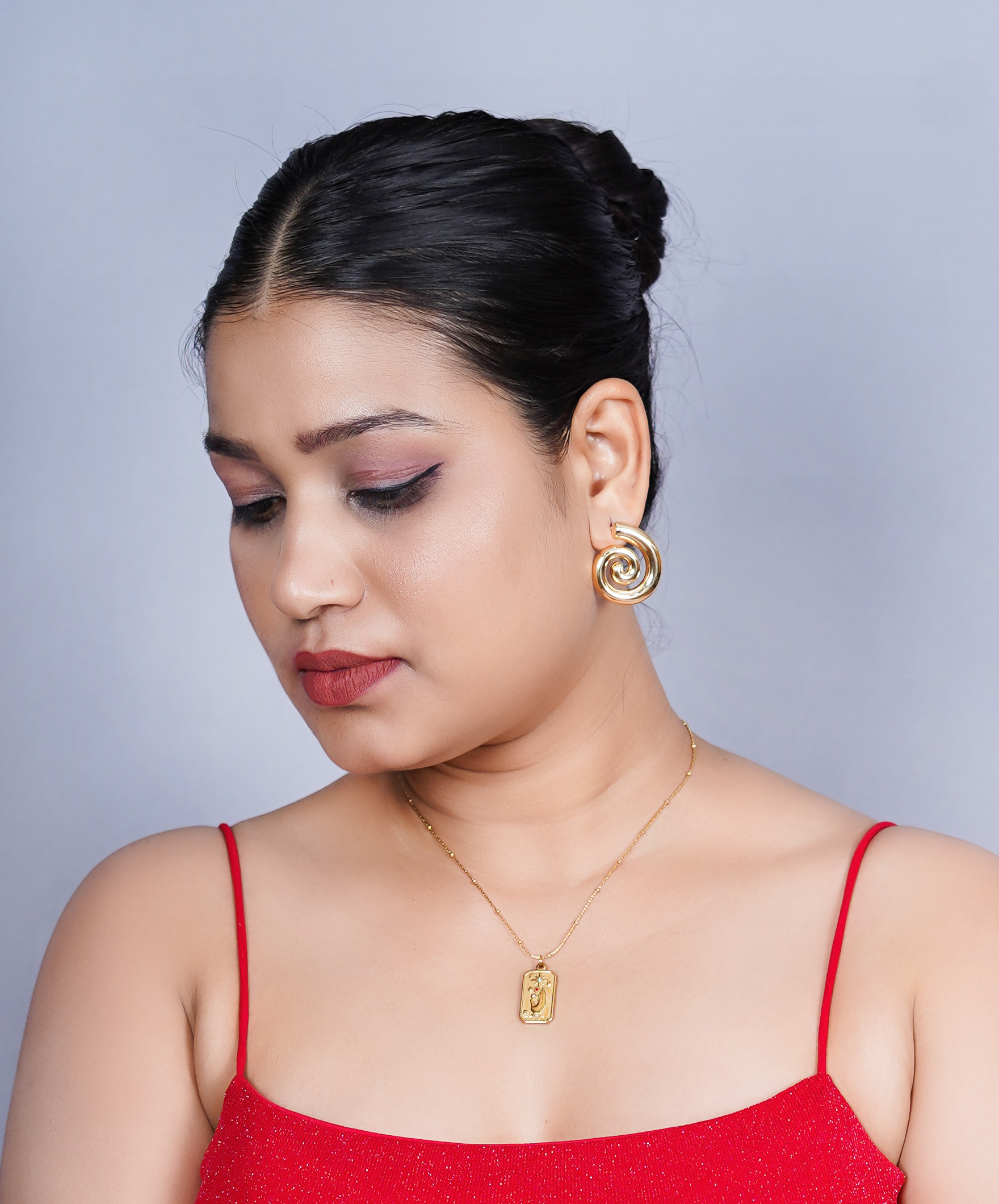 anti-tarnish spiral earrings view 2